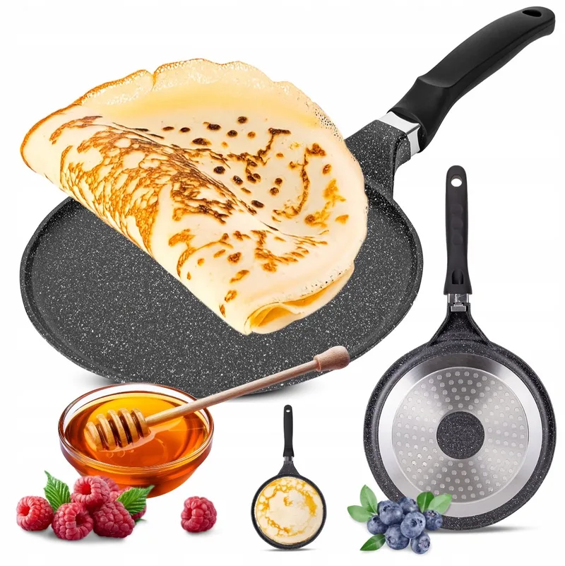 Kamille Crêpepan 24cm - Antikroes, Marmerlook, Inductie by Dille & Kamille in Black – product photo