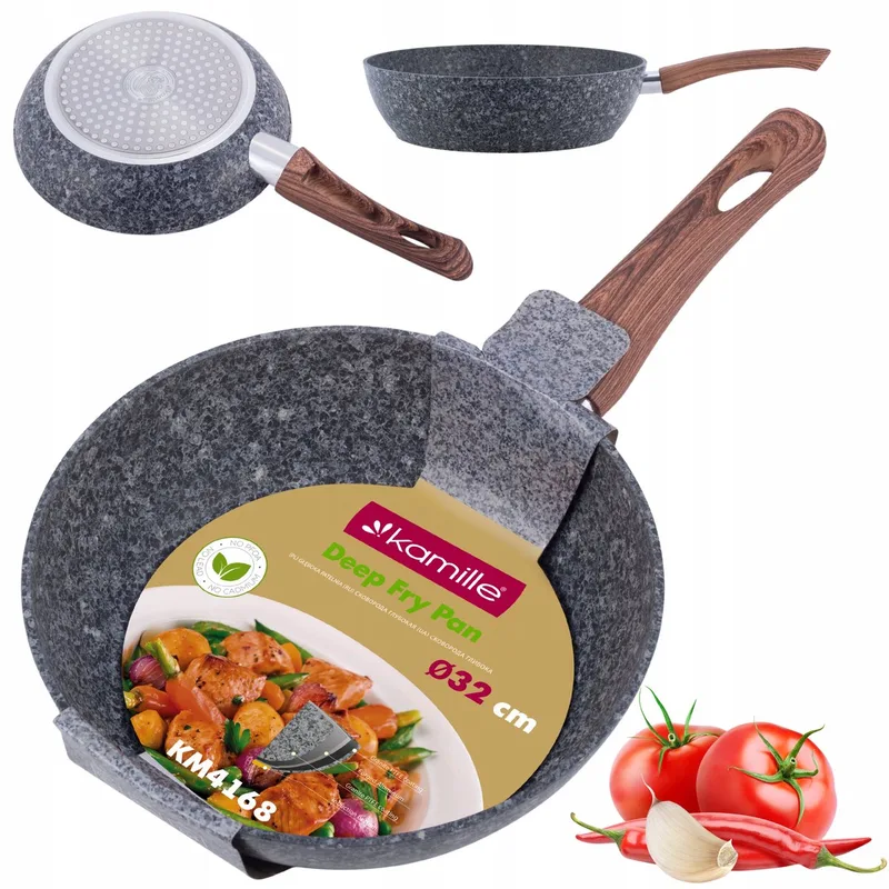 Kamille Diepe Granieten Koekenpan 32cm - Geschikt voor Inductie van Dille & Kamille in Grijs – productfoto