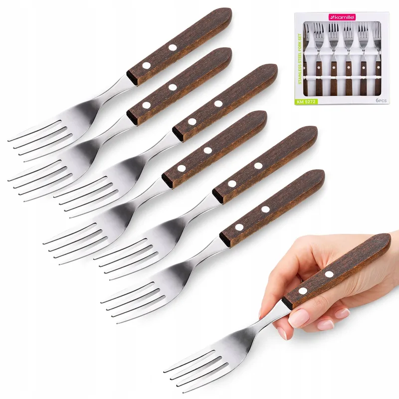 Kamille Diner Vorken Set (6 stuks) - RVS met Houten Handvat by Dille & Kamille – product photo