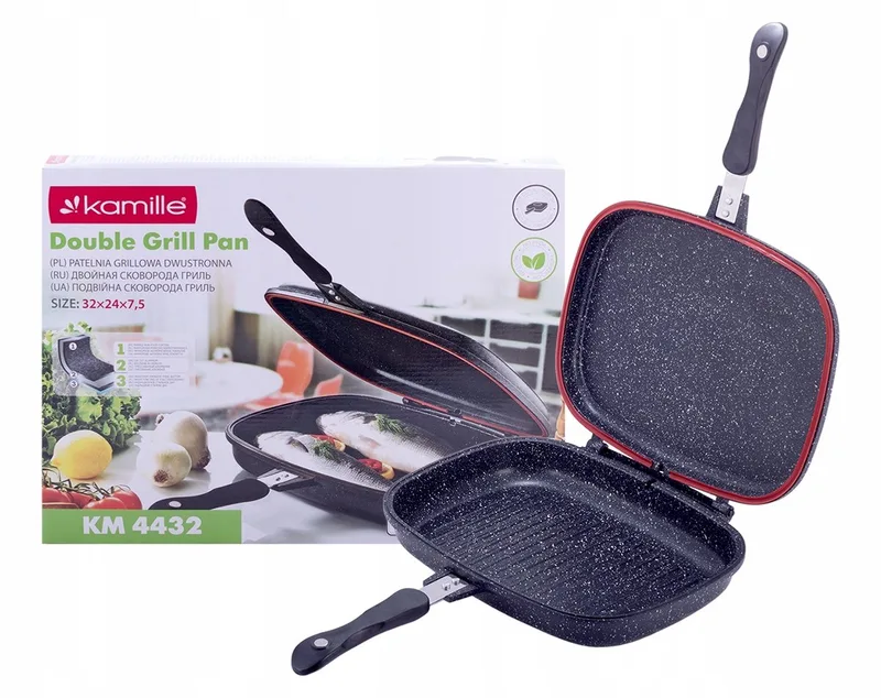 Kamille Dubbelzijdige Grillpan 32cm met Marmercoating - Geschikt voor Inductie från Dille & Kamille i Svart – produktbild