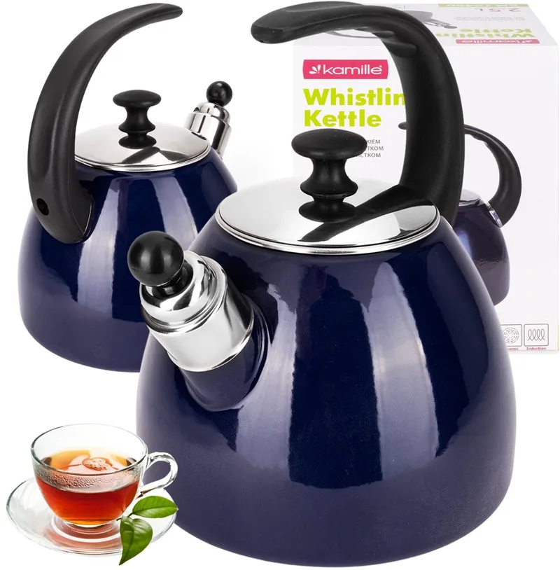 Kamille Emaille Ketel 2,5L - Gas & Inductie de Dille & Kamille en Marineblauw – photo du produit
