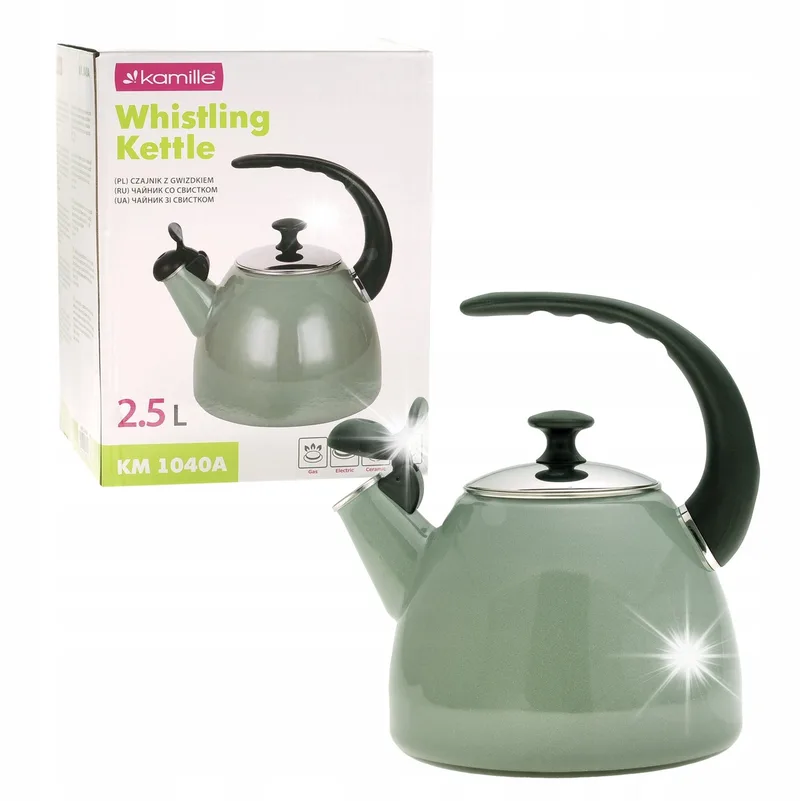Kamille Emaille Waterkoker met Fluitje 2.5L - Inductie & Gas by Dille & Kamille in Green – product photo