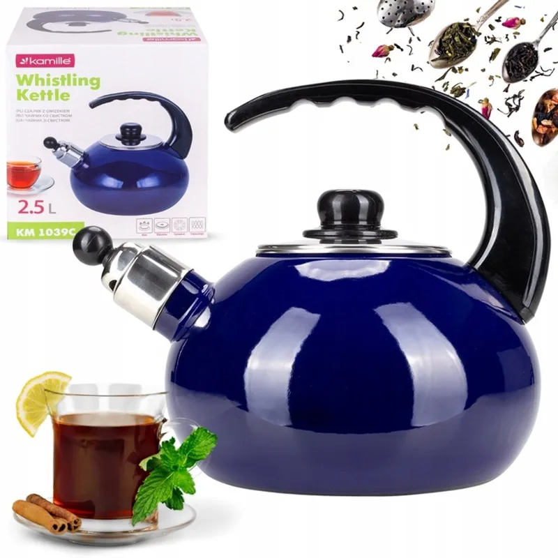 Kamille Emalede Waterkoker 2,5L - Gas & Inductie - Retro Stijl från Dille & Kamille i Blå – produktbild