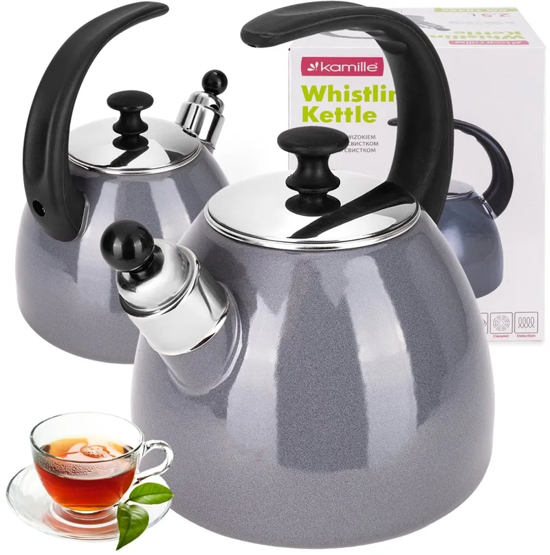 Kamille Emalje Ketel 2.5L - Gas & Inductie van Dille & Kamille in Grijs – productfoto