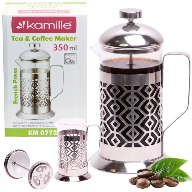 Kamille French Press Glazen Koffie- en Theepot 350ml by Dille & Kamille in Transparent – product photo
