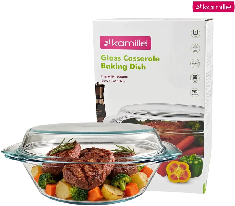 Kamille Glazen Ovenschaal met Deksel 4,5L Rond Bakken & Serveren by Dille & Kamille in Transparent – product photo