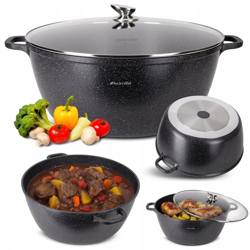 Kamille Grote Aluminium Pan 22L met Marmenlaag & Deksel - Inductie van Dille & Kamille in Zwart – productfoto