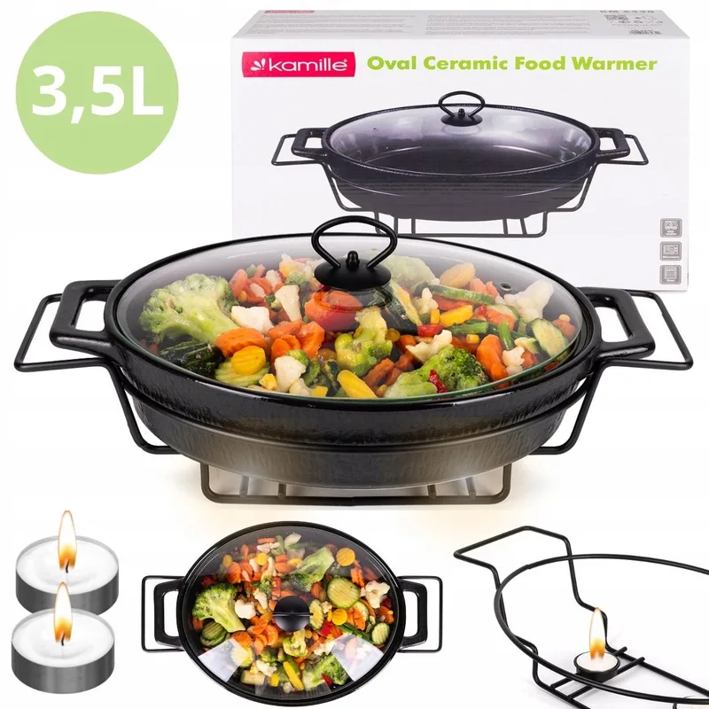 Kamille Keramische Ovenschaal met Warmer, 3.5L by Dille & Kamille in White – product photo
