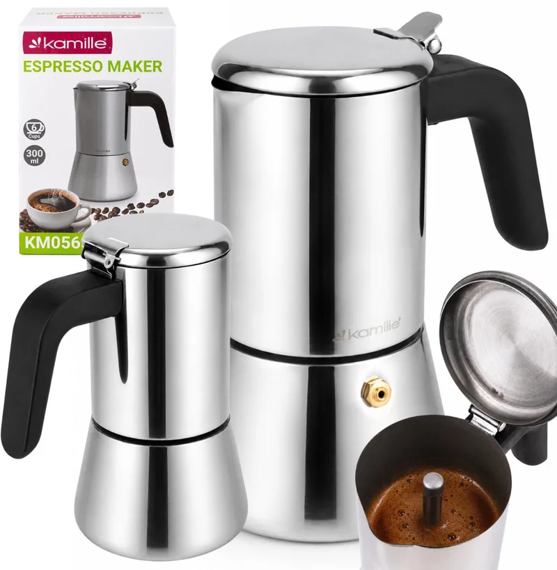 Kamille Kookkoffiezetter 300ml RVS - 6 Espresso Kopjes by Dille & Kamille in Silver – product photo