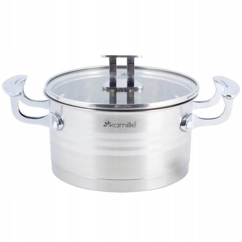 Kamille Kookpan 4.4L met Glazen Deksel - Geschikt voor Inductie by Dille & Kamille in Silver – product photo