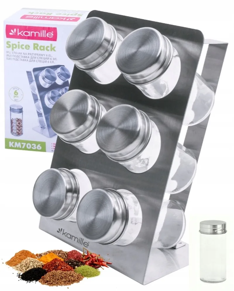 Kamille Kruidenrek met 6 Glazen Potjes - RVS van Dille & Kamille in Zilver – productfoto