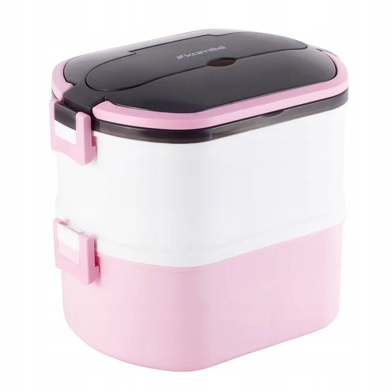Kamille Lunchbox 1500ml - RVS Binnenbakken, Lekvrij van Dille & Kamille in Wit-roze en wit-mintgroen – productfoto