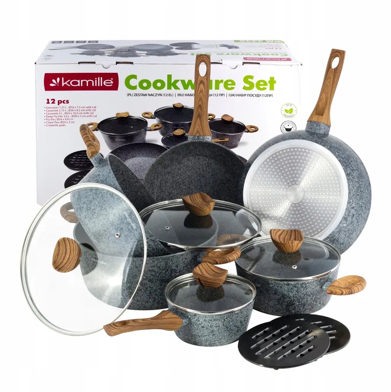 Kamille Pannenset 12 Delig met Graniet Coating - Gas & Inductie by Dille & Kamille in Grey – product photo