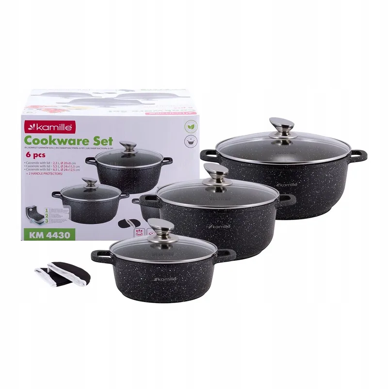 Kamille Pannenset 6 Delig - Aluminium met Marmercoating - Inductie van Dille & Kamille in Aluminum – productfoto