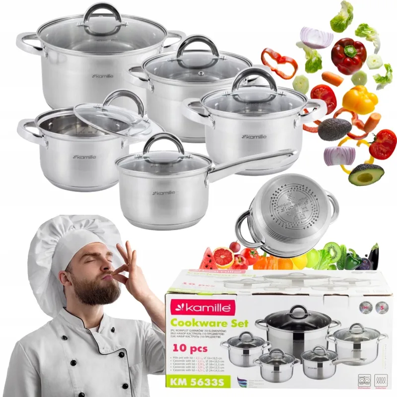 Kamille Pannenset RVS 10 Delig - Inductie Geschikt - 1,9L t/m 6,5L van Dille & Kamille in Zilver – productfoto
