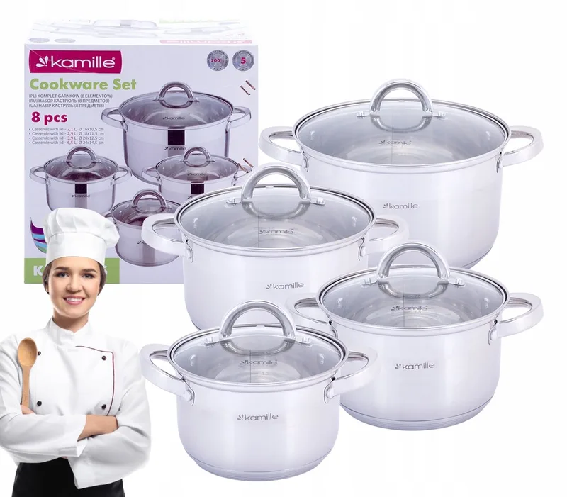 Kamille Pannenset RVS 8 Delen - Geschikt voor Inductie by Dille & Kamille in Silver – product photo