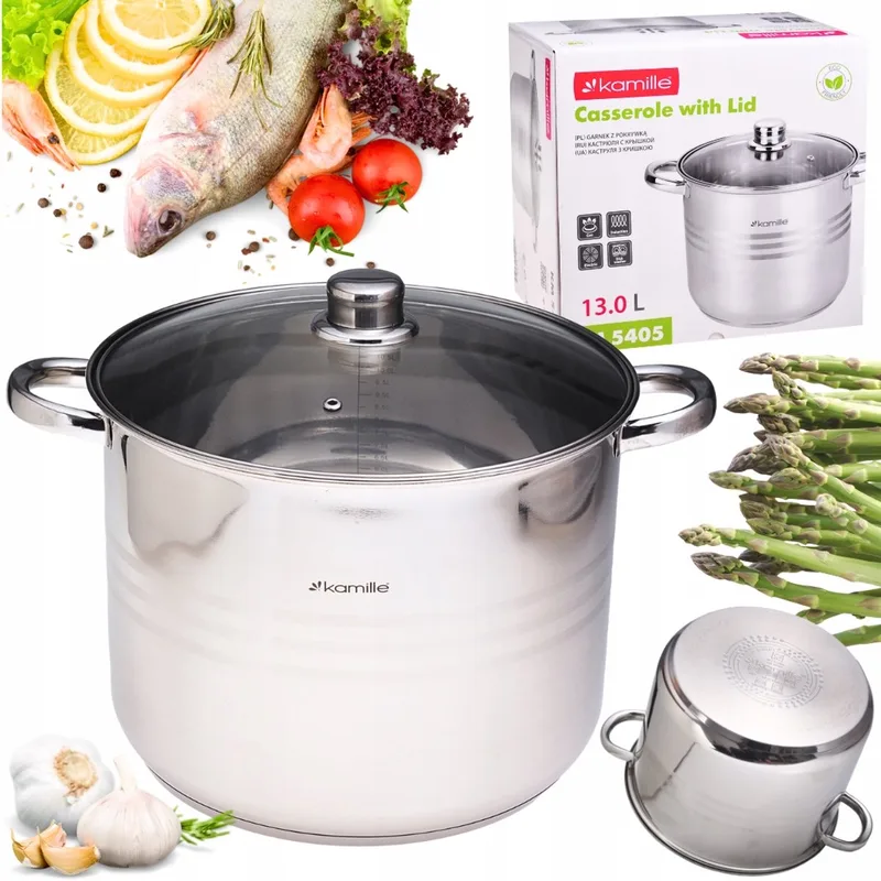 Kamille RVS Kookpan 13L met Glazen Deksel - Inductie Geschikt de Dille & Kamille en Argent – photo du produit