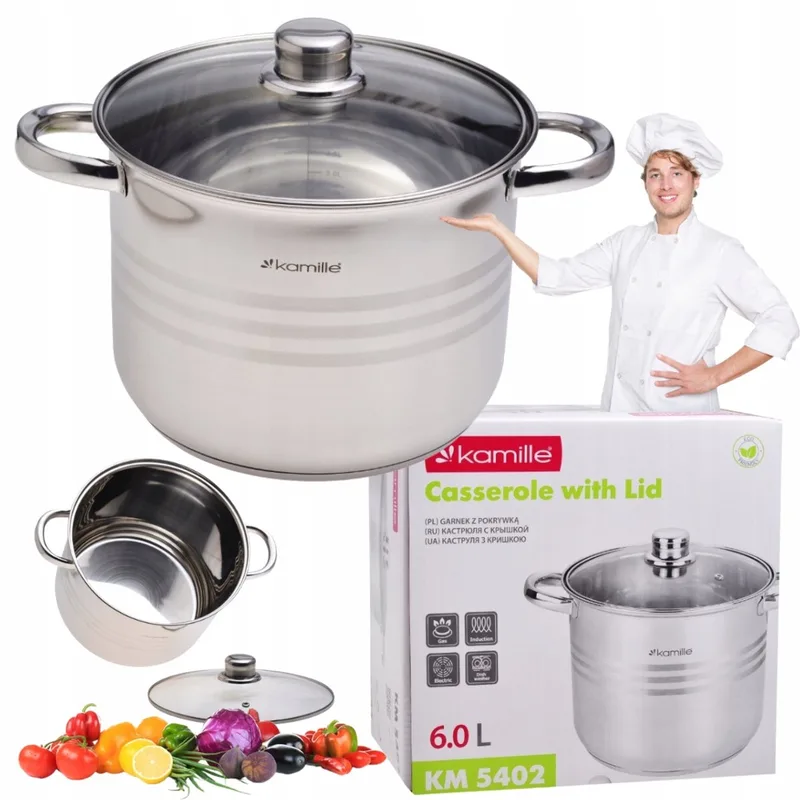 Kamille RVS Kookpan met Deksel 6L - Geschikt voor Inductie från Dille & Kamille i Silver – produktbild