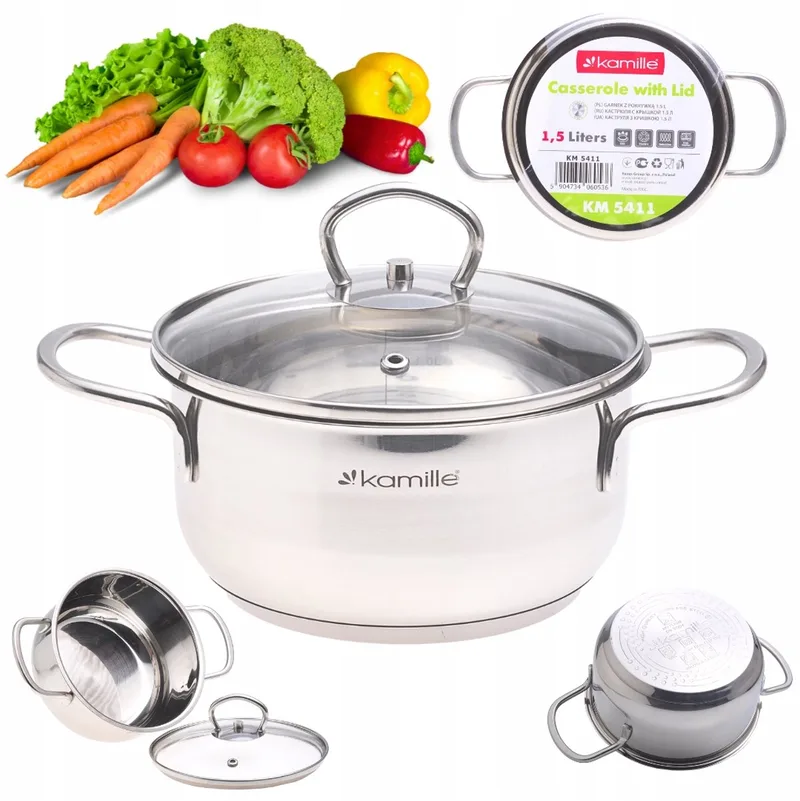 Kamille RVS Pan 1.5L met Glazen Deksel - Geschikt voor Inductie by Dille & Kamille in Silver – product photo