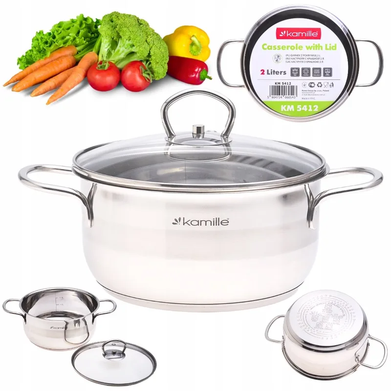 Kamille RVS Pan 2L met Glazen Deksel - Geschikt voor Inductie by Dille & Kamille in Silver – product photo