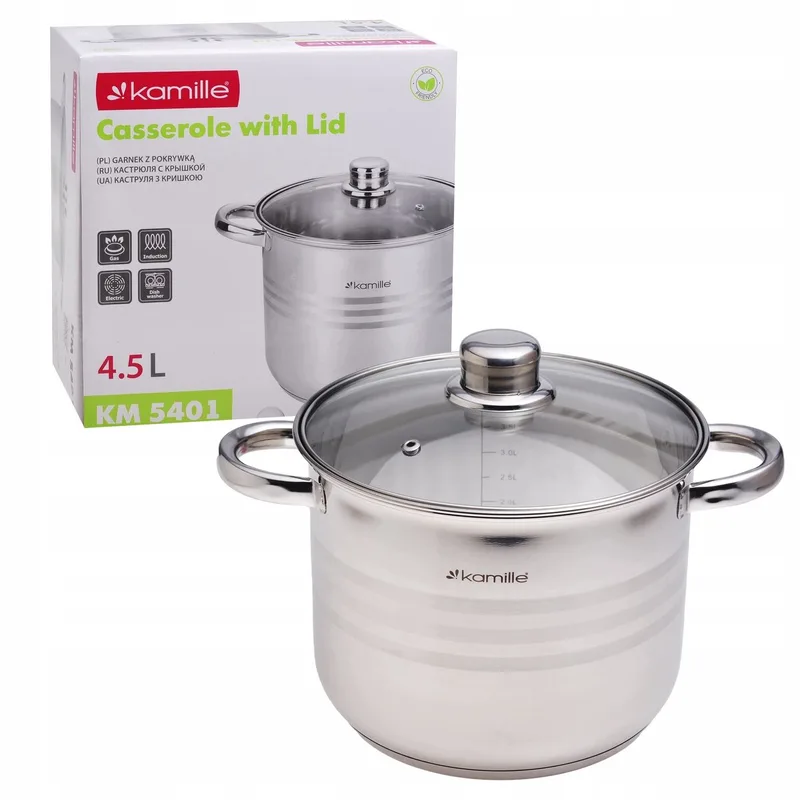 Kamille RVS Pan 4.5L met Deksel - Geschikt voor Inductie by Dille & Kamille in Silver – product photo