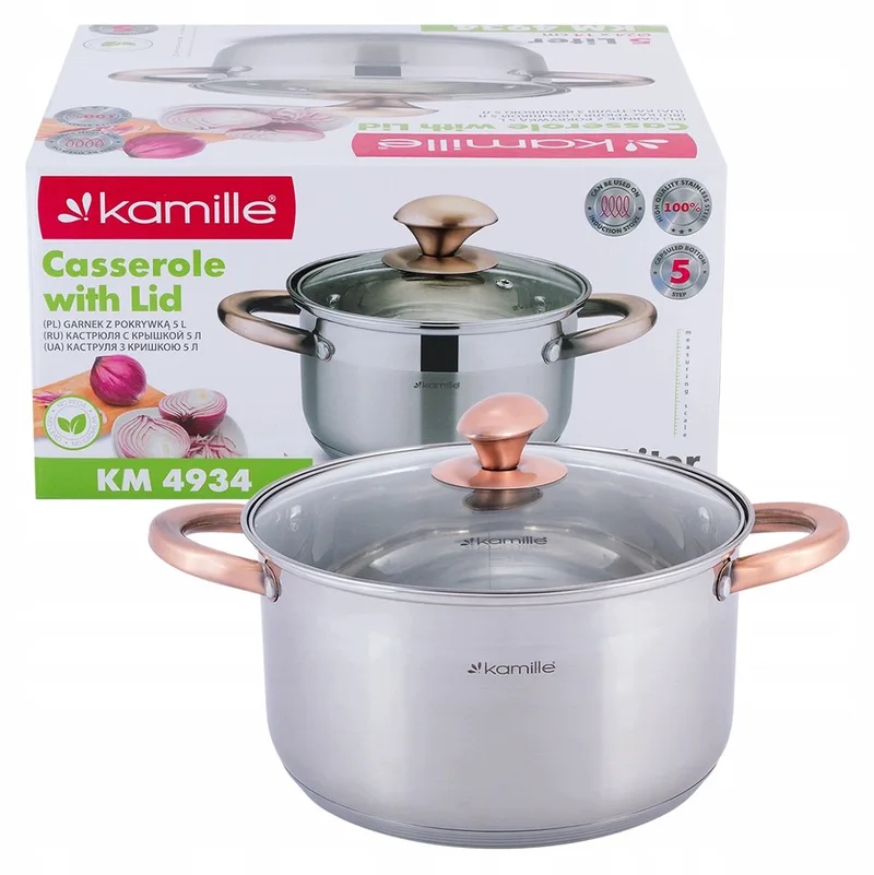 Kamille RVS Pan 5L met Glazen Deksel - Geschikt voor Inductie från Dille & Kamille i Silver – produktbild