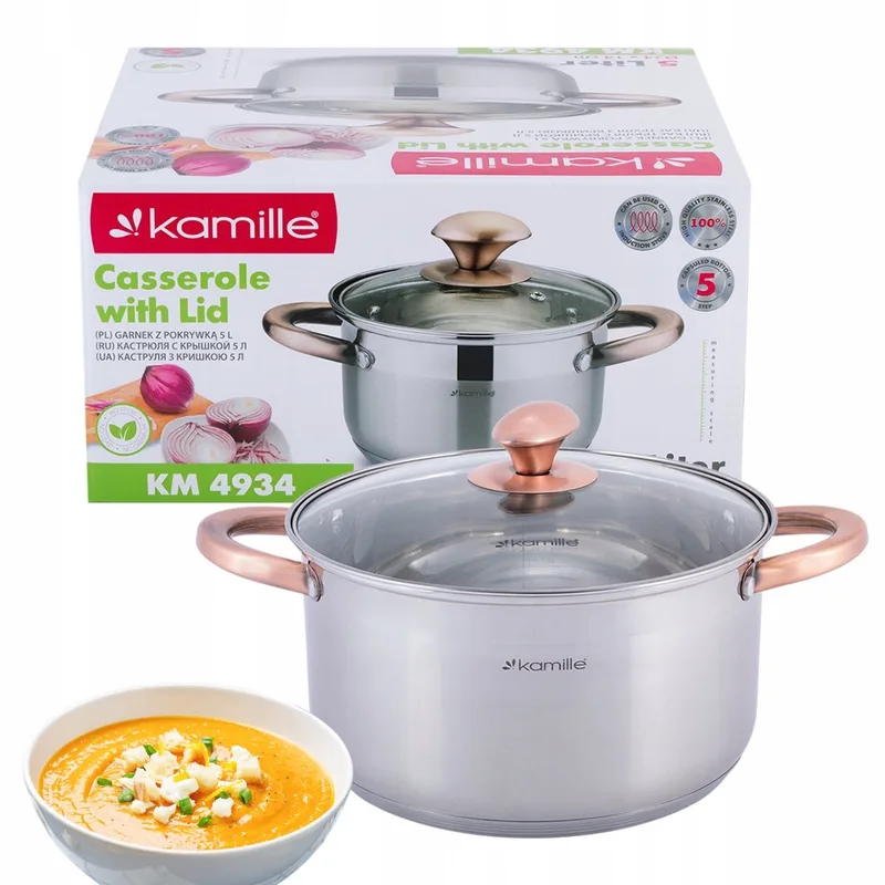 Kamille RVS Pan met Deksel - 5L - Inductie Geschikt by Dille & Kamille in Silver – product photo