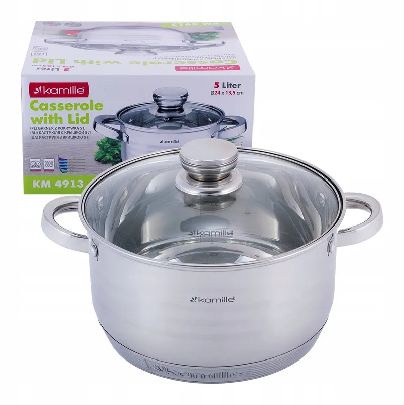 Kamille RVS Pan met Deksel - 5L, Inductie Geschikt von Dille & Kamille in Silber – Produktfoto
