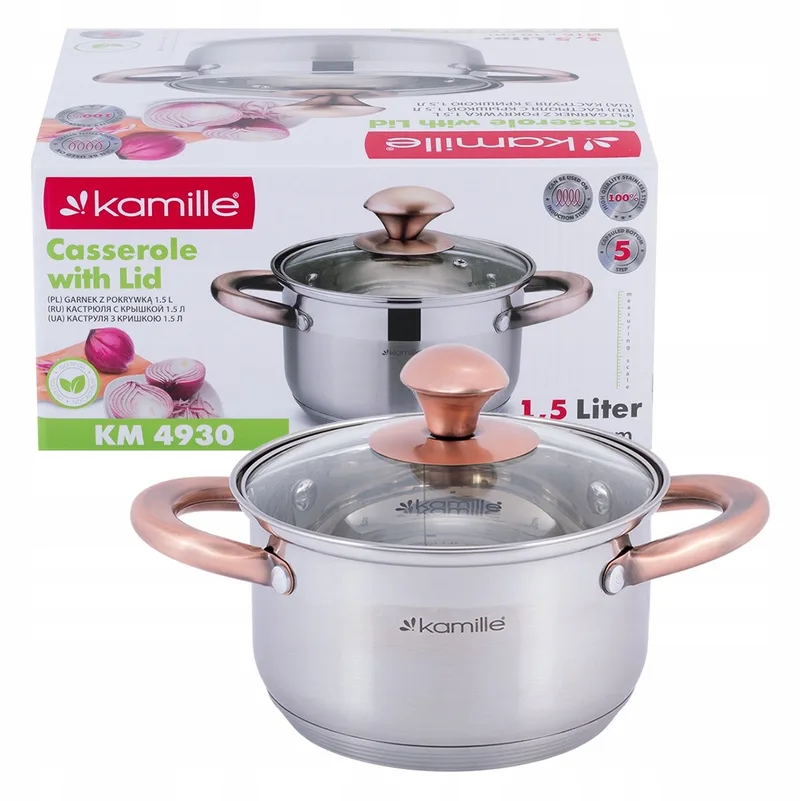 Kamille RVS Pan met Glazen Deksel - 1.5L - Inductie Geschikt by Dille & Kamille in Silver – product photo