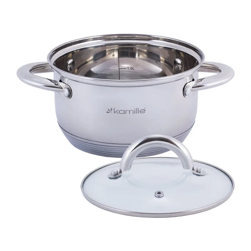 Kamille RVS Pan met Glazen Deksel - 1.7L - Geschikt voor Inductie by Dille & Kamille in Silver – product photo