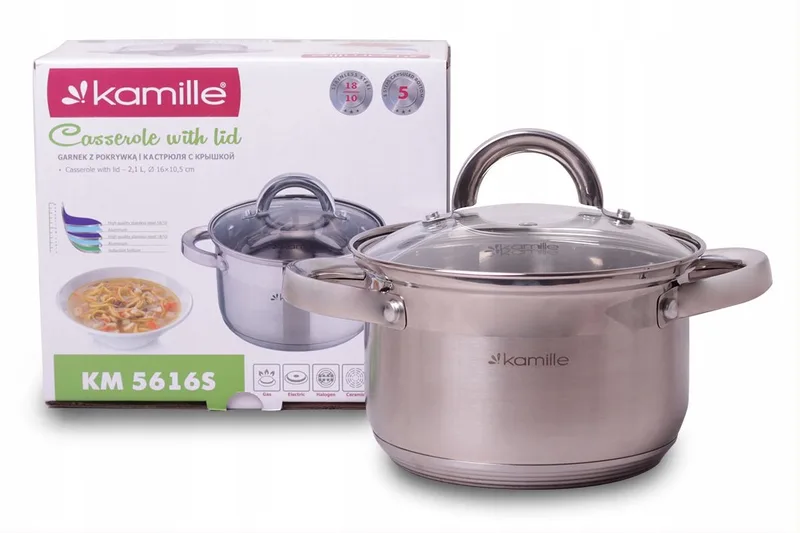 Kamille RVS Pan met Glazen Deksel - 2.1L - Inductie Geschikt by Dille & Kamille in Silver – product photo