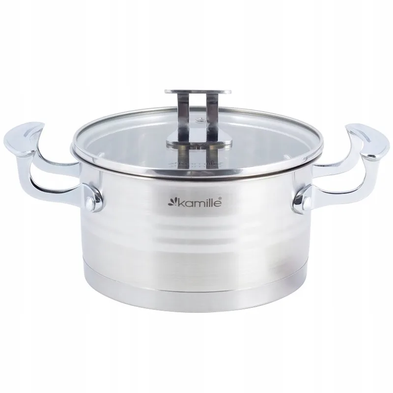 Kamille RVS Pan met Glazen Deksel - 2.4L - Inductie Geschikt by Dille & Kamille in Silver – product photo
