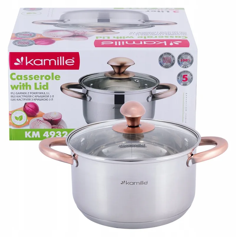 Kamille RVS Pan met Glazen Deksel - 3L - Inductie Geschikt by Dille & Kamille in Silver – product photo