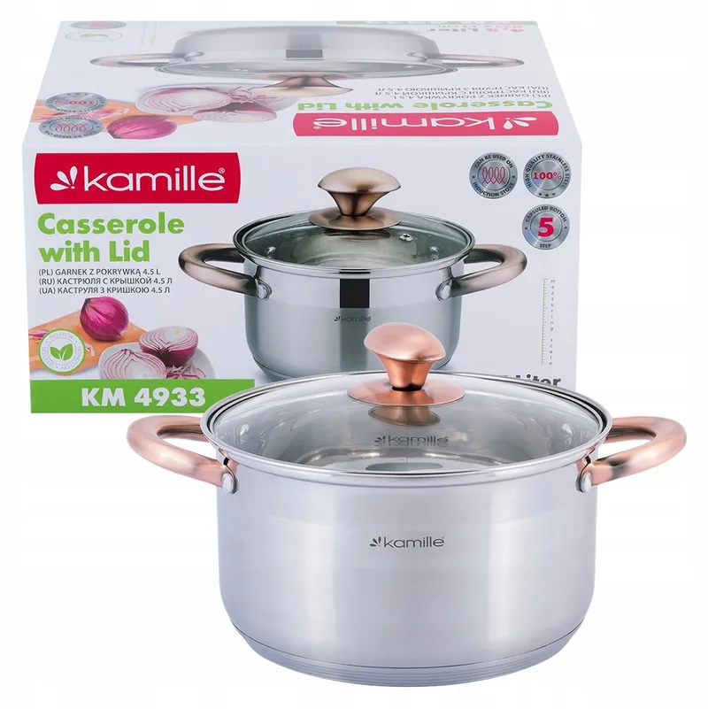 Kamille RVS Pan met Glazen Deksel - 4.5L - Inductie Geschikt by Dille & Kamille in Silver – product photo