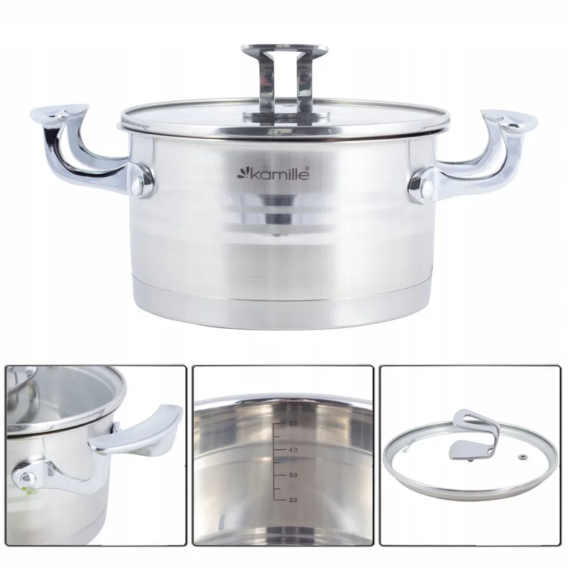 Kamille RVS Pan met Glazen Deksel - 5.7L - Inductie Geschikt by Dille & Kamille in Silver – product photo