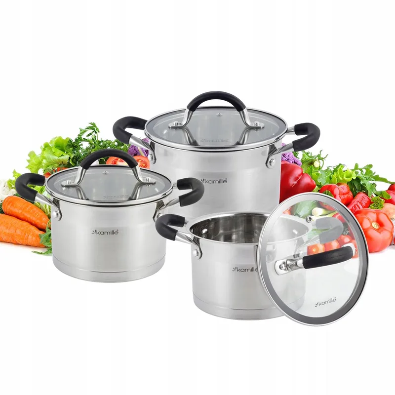 Kamille RVS Pannenset 3 Delig met Deksel - Geschikt voor Inductie by Dille & Kamille in Silver – product photo