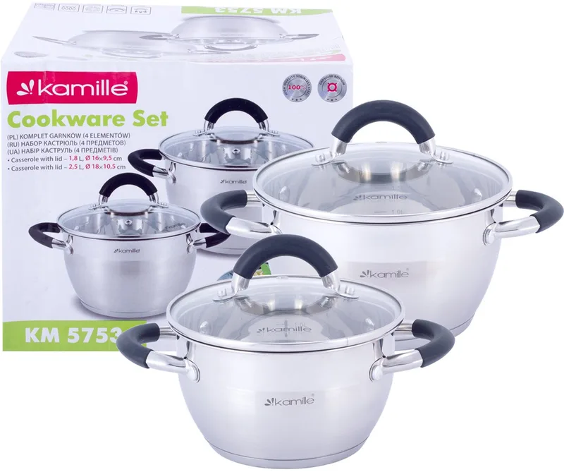 Kamille RVS Pannenset met Deksel voor Inductie - 2 Onderdelen by Dille & Kamille in Silver – product photo