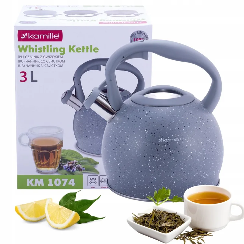 Kamille RVS Waterkoker 3L met Fluitje - Geschikt voor Inductie by Dille & Kamille in Grey – product photo