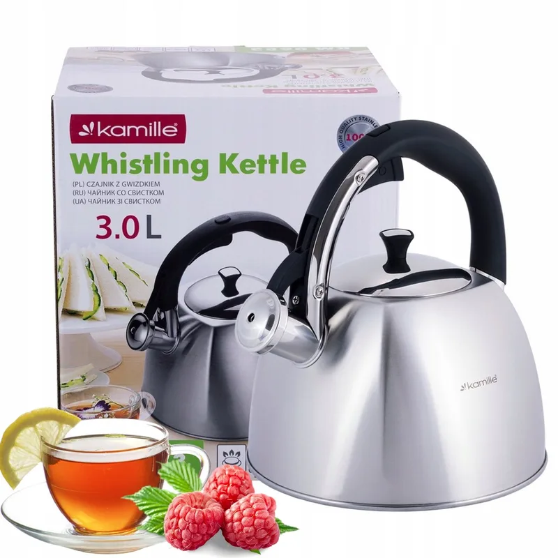 Kamille Stalen Fluitketel 3L - Gas & Inductie de Dille & Kamille en Argent – photo du produit