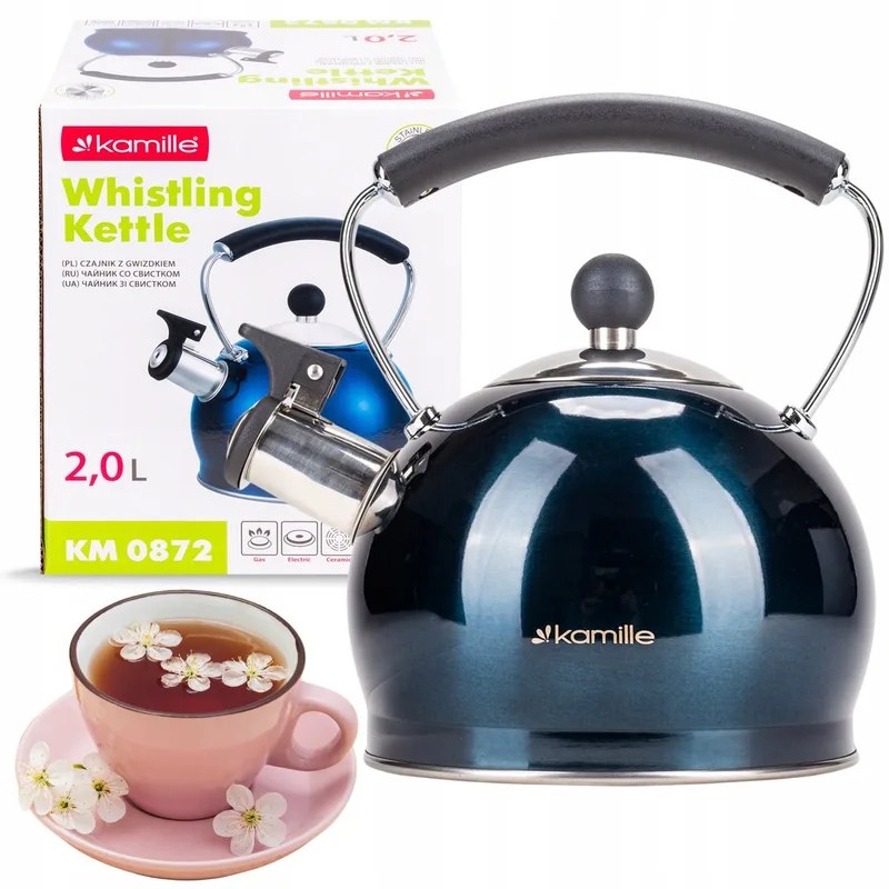 Kamille Stalen Waterkoker 2L met Fluitje - Gas & Inductie från Dille & Kamille i Silver – produktbild