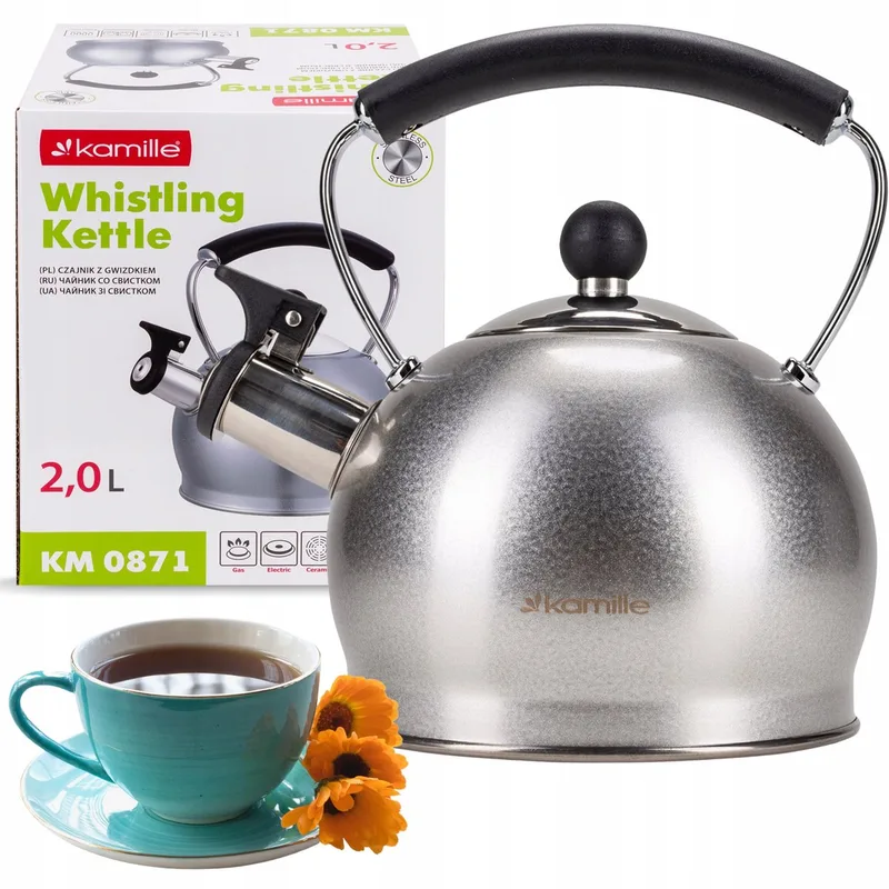 Kamille Stalen Waterkoker 2L met Fluitje - Geschikt voor Gas & Inductie från Dille & Kamille i Silver – produktbild