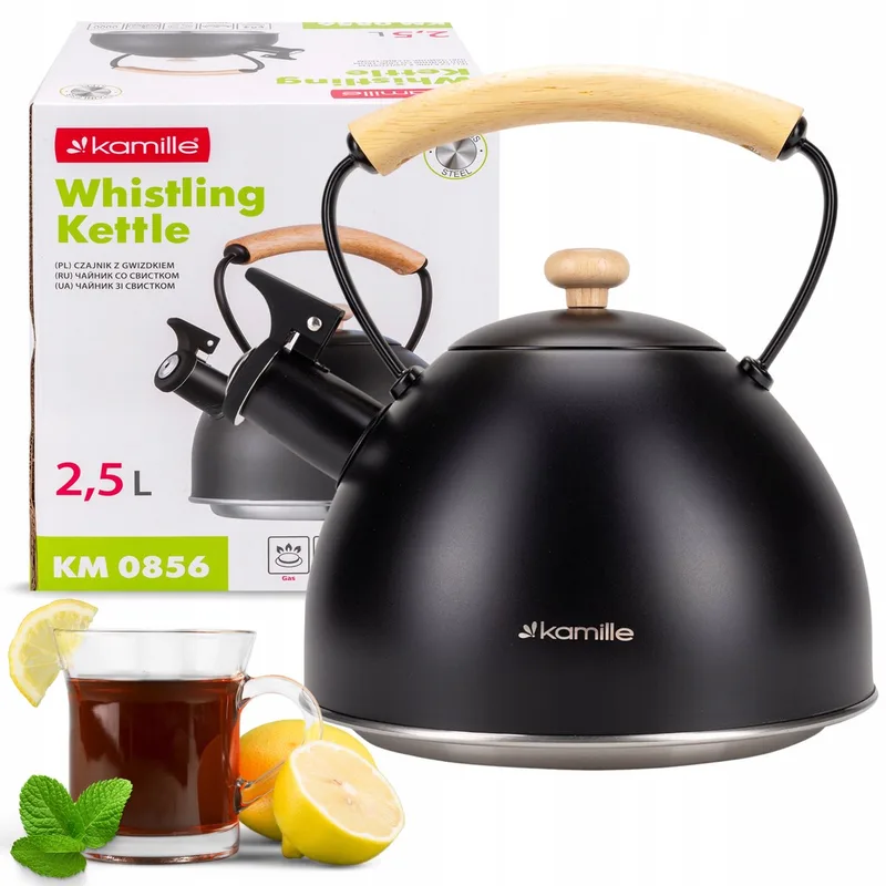 Kamille Stalen Waterkoker met Fluitje - 2.5L - Geschikt voor Inductie från Dille & Kamille i Svart – produktbild