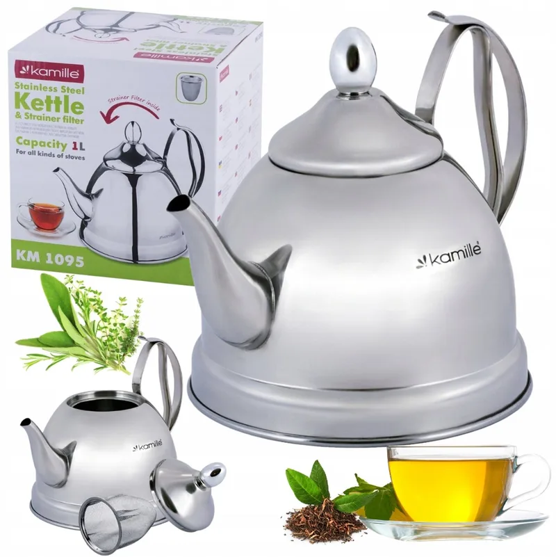 Kamille Theepot met Zeef - 1L RVS - Inductie Geschikt från Dille & Kamille i Silver – produktbild