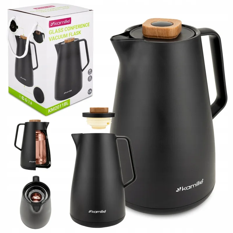 Kamille Thermos Conferentiekan Glazen Inzet 1.5L by Dille & Kamille in Black – product photo