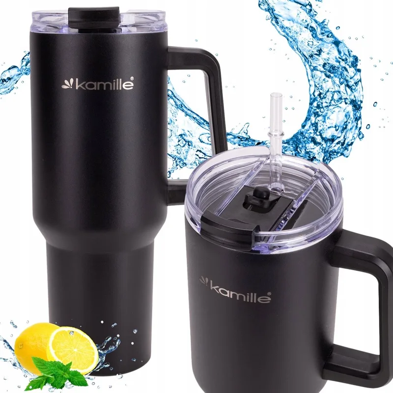Kamille Thermosbeker RVS 1200ml - 100% Lekvrij & Lange Warmtebehoud by Dille & Kamille in Black – product photo