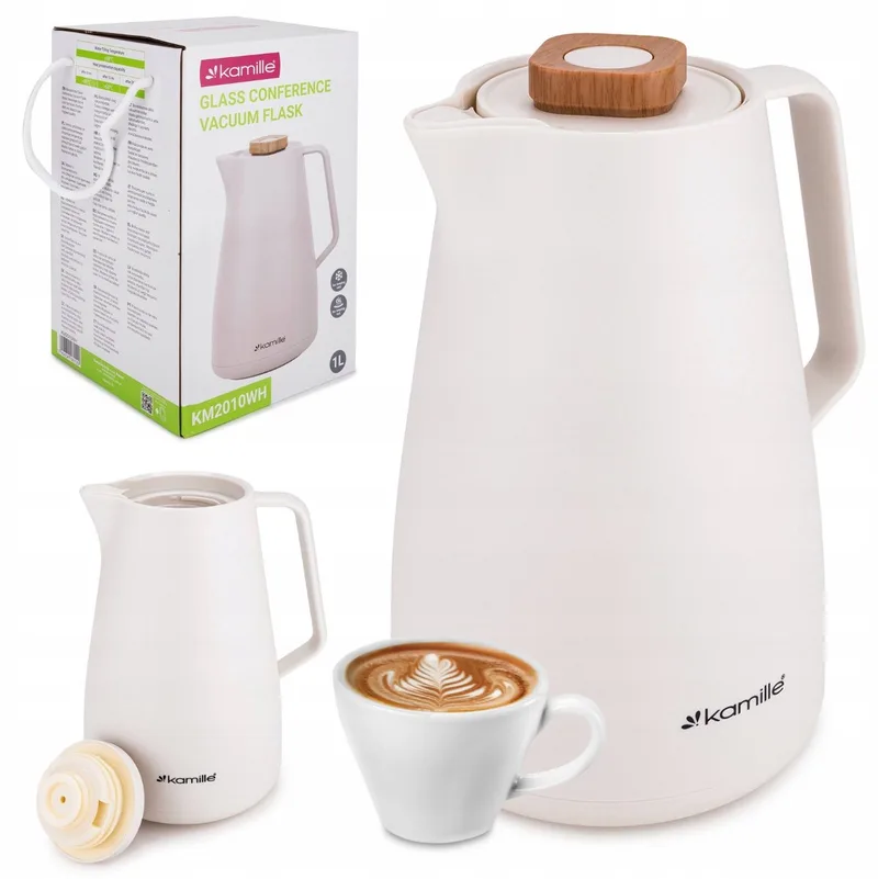 Kamille Thermoskan 1L - Dubbelwandig Glas, 12-16 Uur Warm/Koud by Dille & Kamille in White – product photo