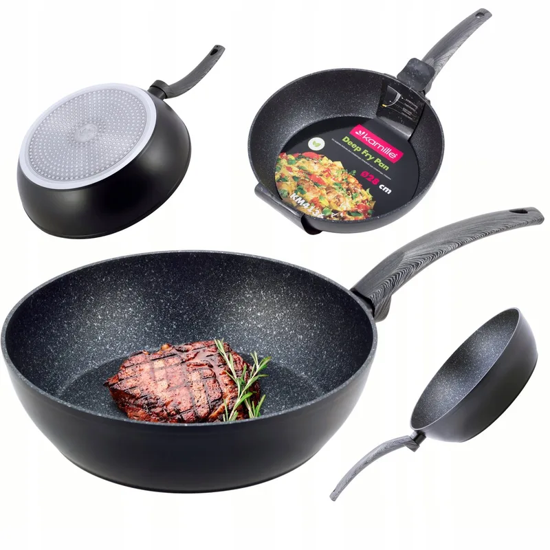 Kamille Wok Pan met Marmeren Coating - 28 cm - Geschikt voor Inductie by Dille & Kamille in Black – product photo