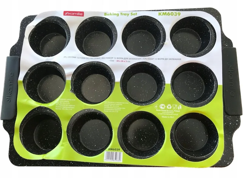 Muffinbakvorm voor 12 cupcakes, antiaanbaklaag, 38x26 cm, zwart från Dille & Kamille – produktbild