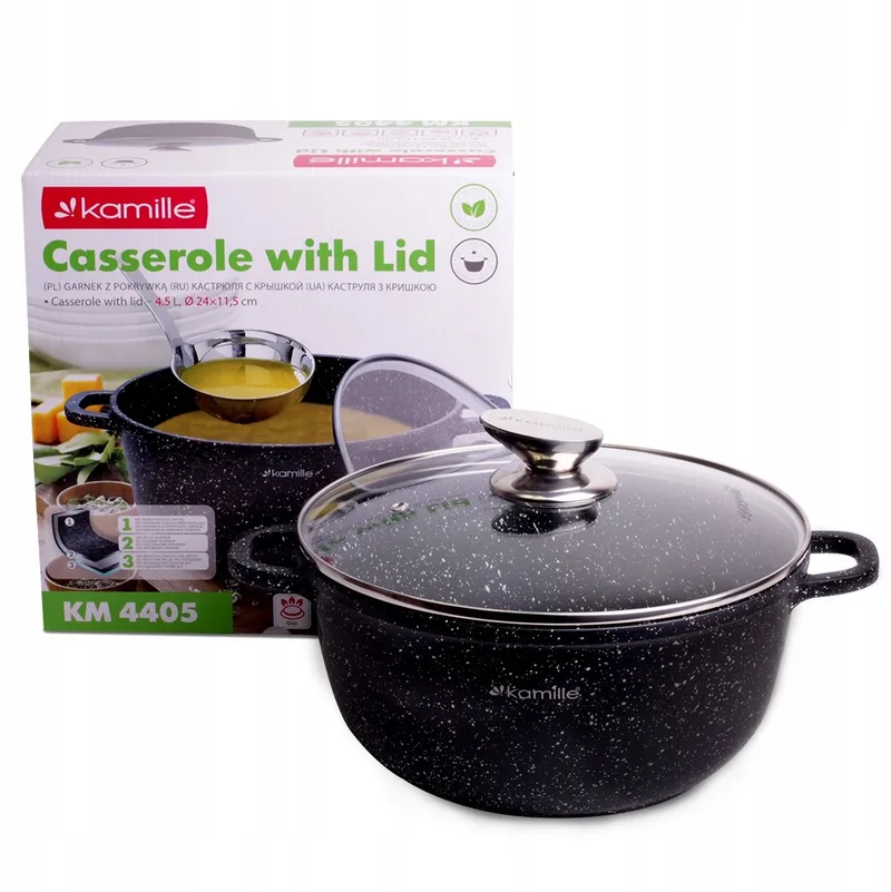 Traditionele Aluminium Pan 4.5L met Marmercoating & Deksel - Inductie från Dille & Kamille i Svart – produktbild