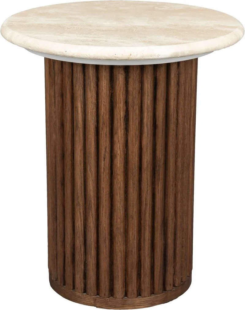 Arda Bijzettafel Rond 35 cm Travertin/ Hout by Dutchbone in Beige – product photo